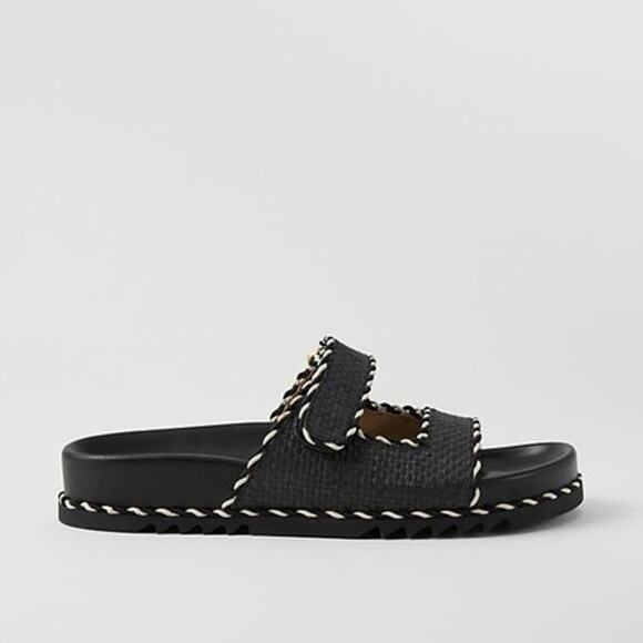 NWOT Ann Taylor Weekend Collection Straw Sport Sandals in Black Size 7.5 - Picture 1 of 6